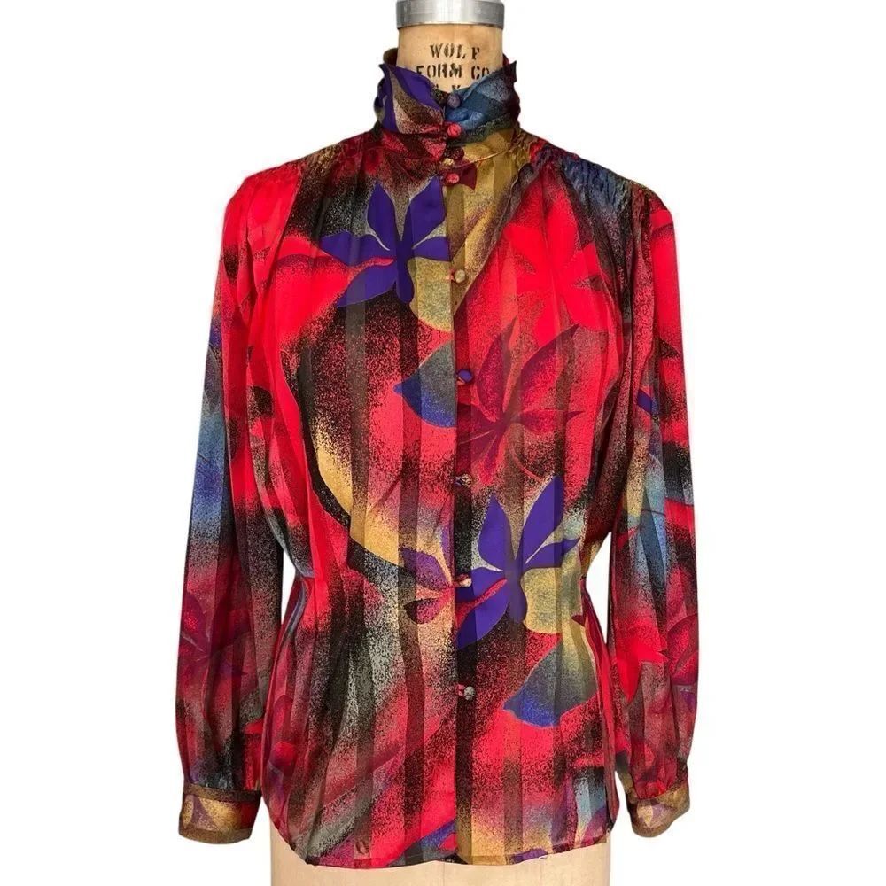 Vintage 80’s Tess Paris-Milan Floral Blouse Multicolor Size M